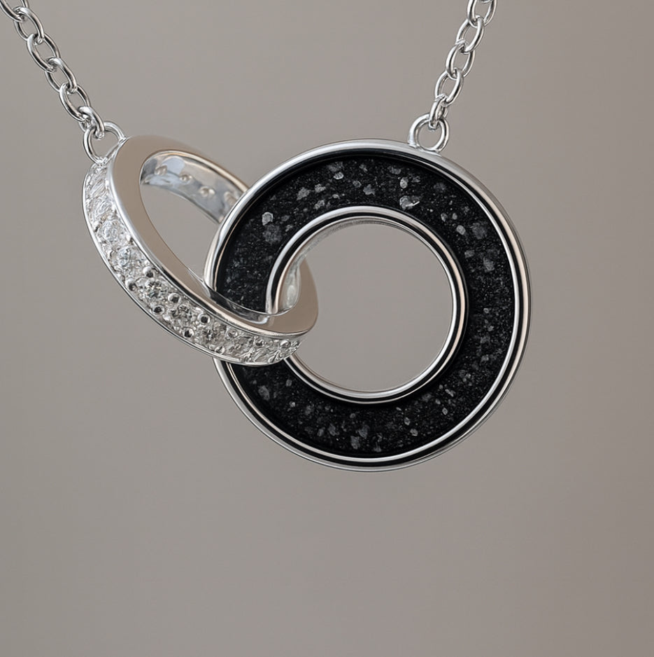 Sterling Silver double circle pendant with cz stones ashes memorial gift hair / breast milk