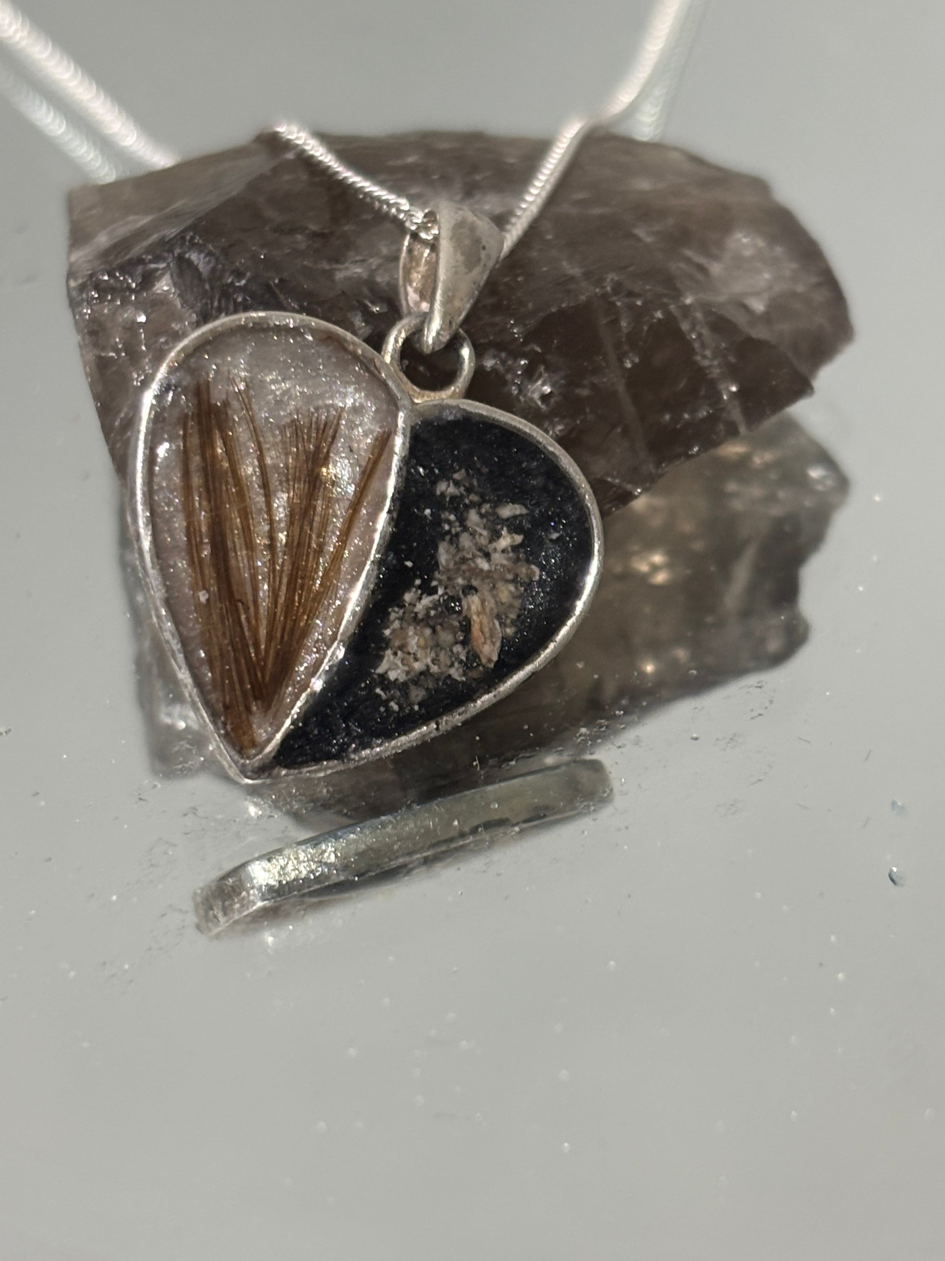 Sterling silver memorial split heart ashes/ hair breastmilk keepsake gift