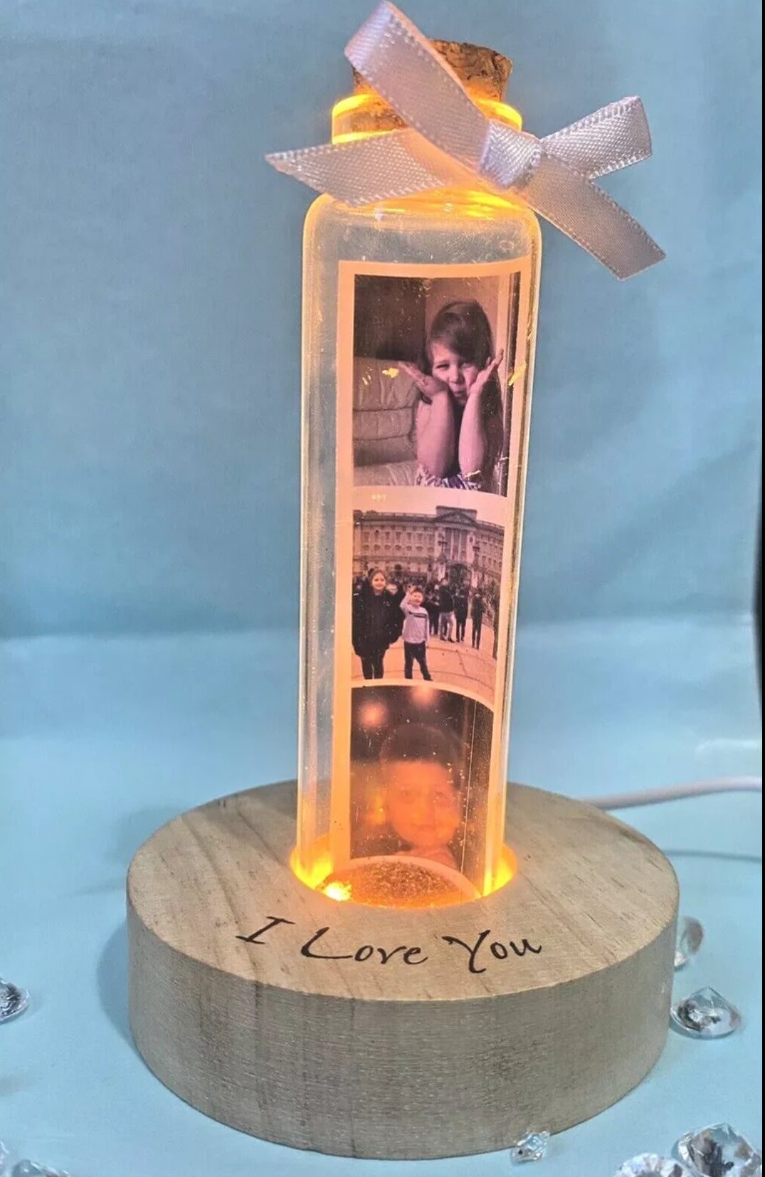 Personalised engraved photo bottle light unique gift