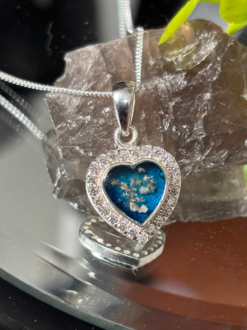 Sterling silver Small elegant heart with cz stones ashes hair breastmilk custom made