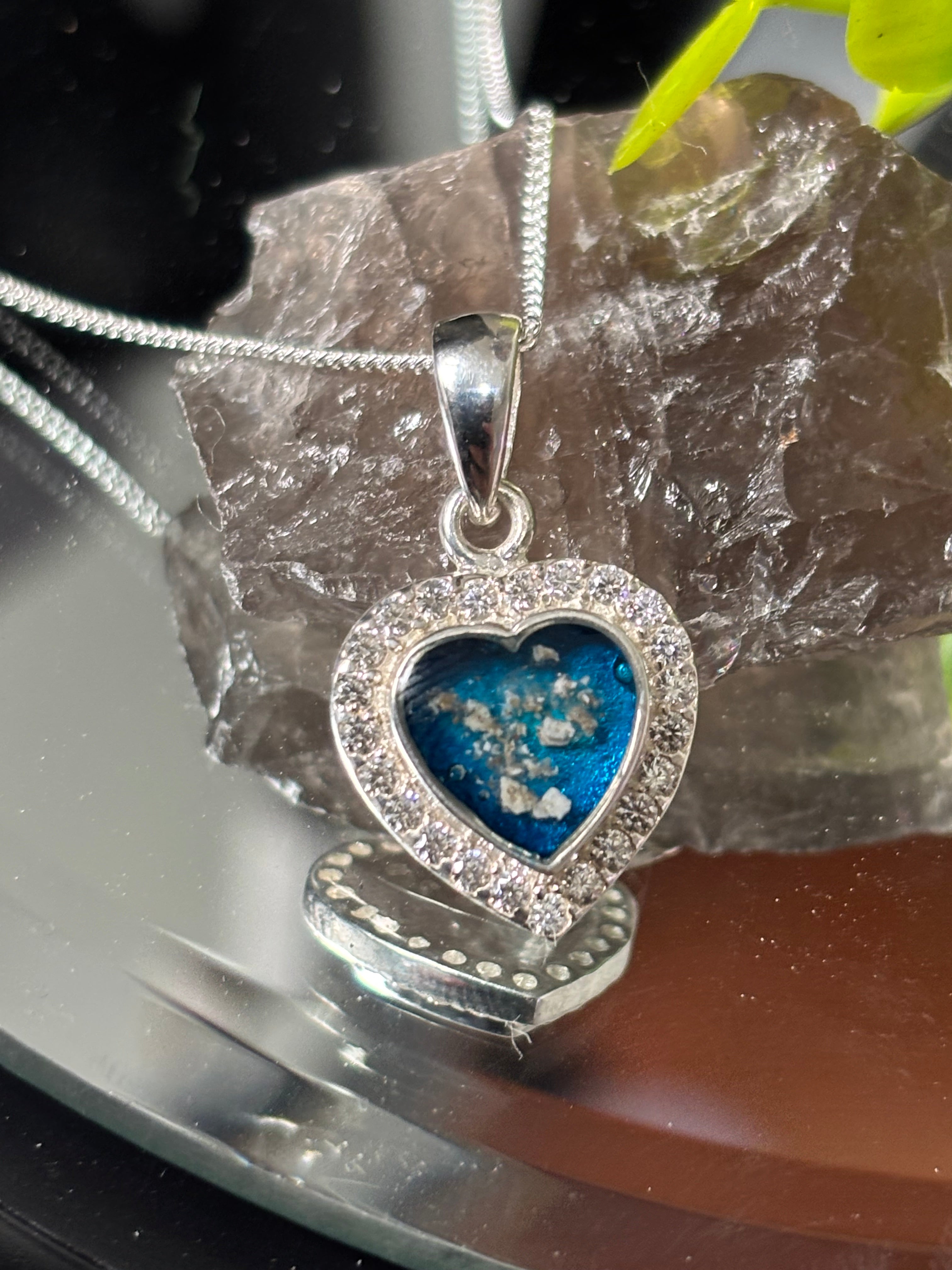 Sterling silver Small elegant heart with cz stones ashes hair breastmilk custom made