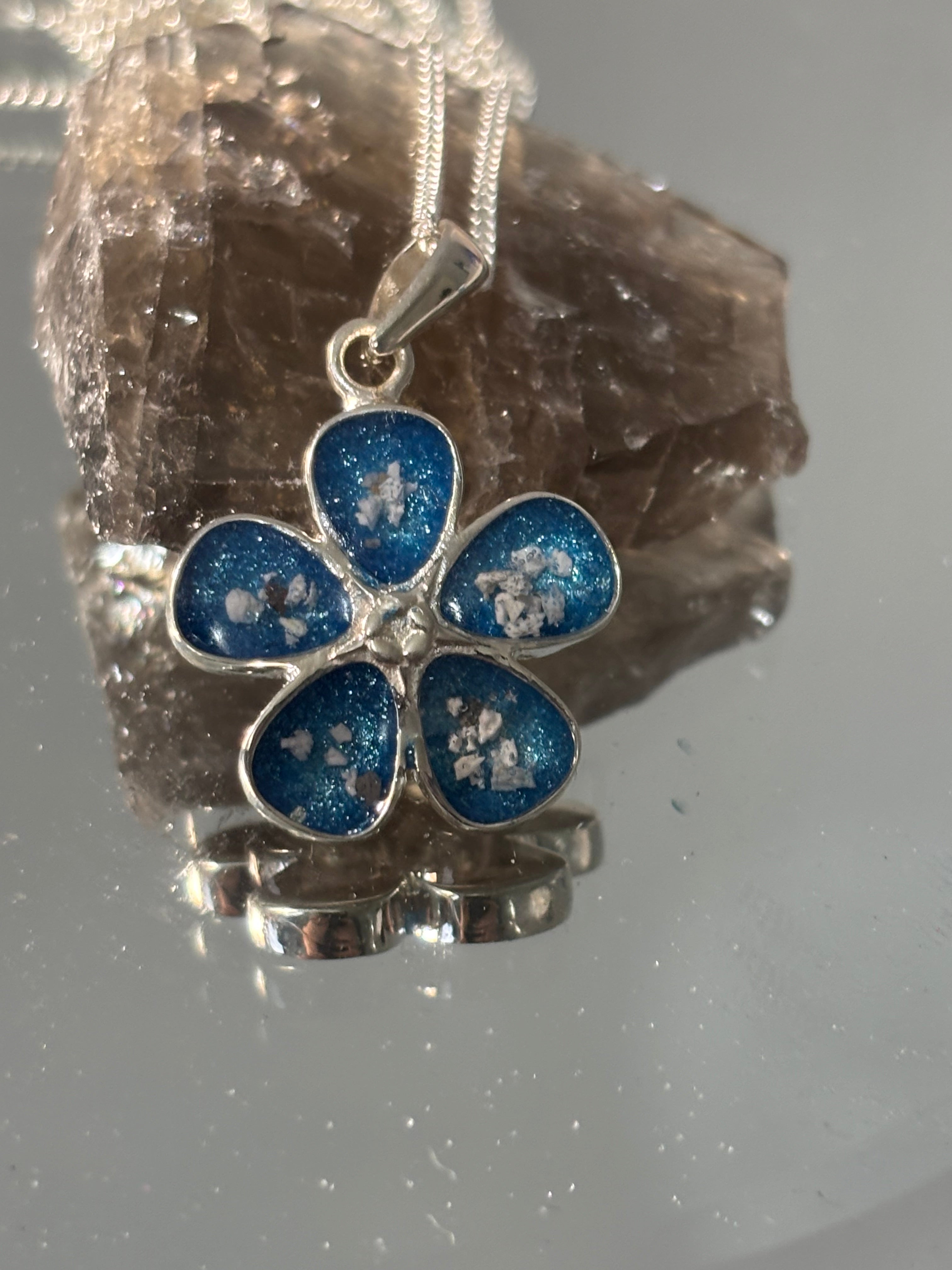 Sterling silver forget me not flower pendant memorial keepsake ashes / hair breastmilk