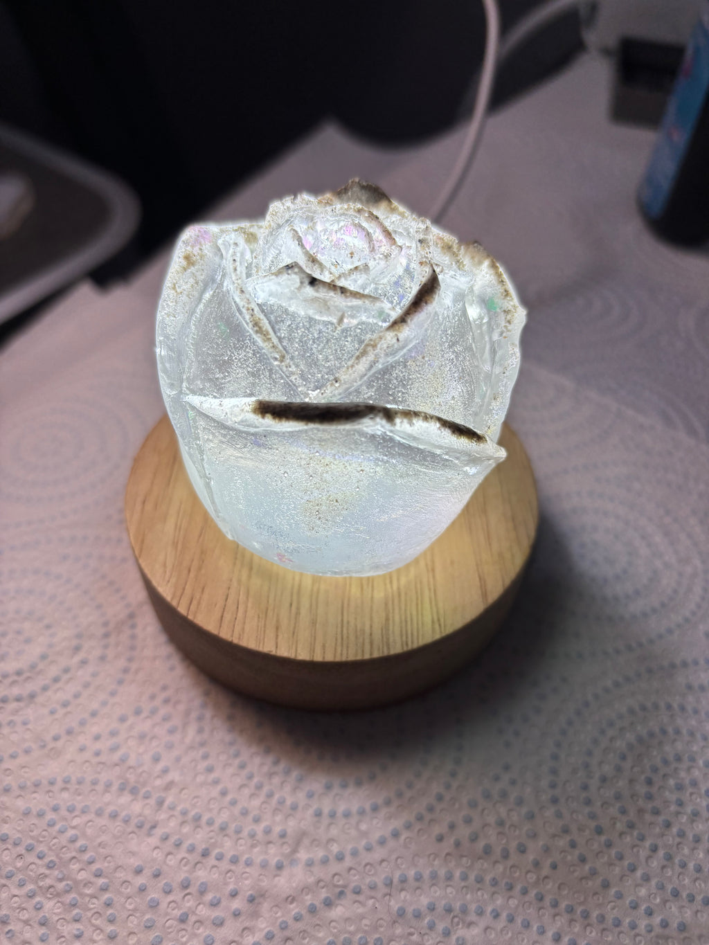 Small rose light with ashes inclusion Free engraving on base beautiful keepsake