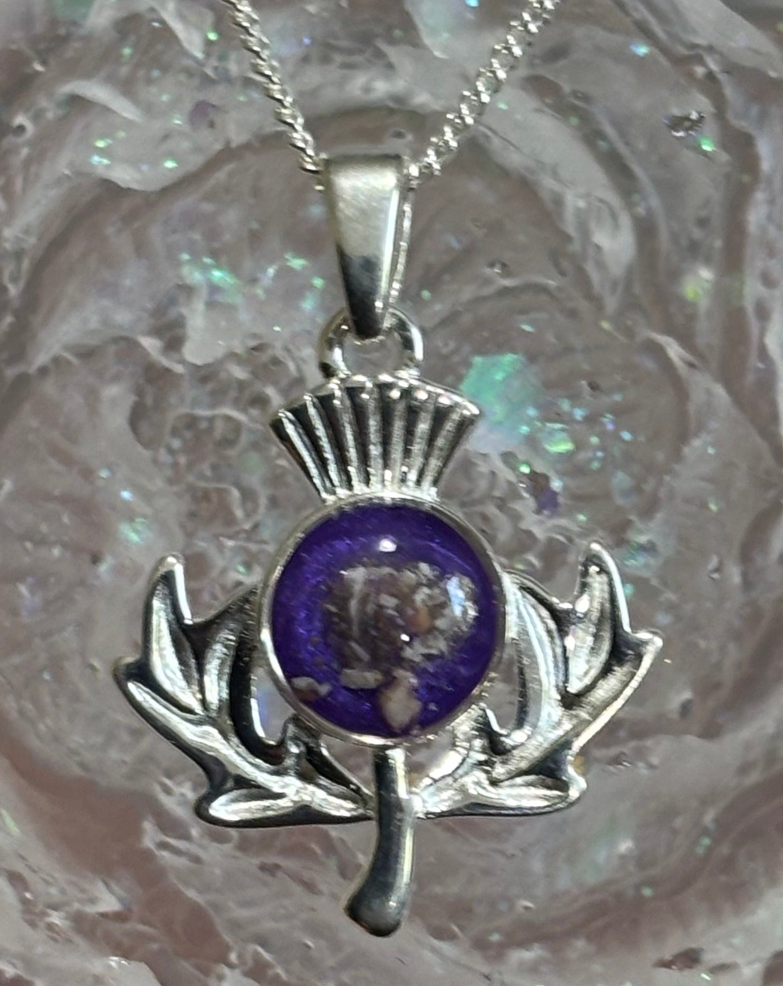 Sterling silver Thistle pendant ashes / hair memorial jewellery