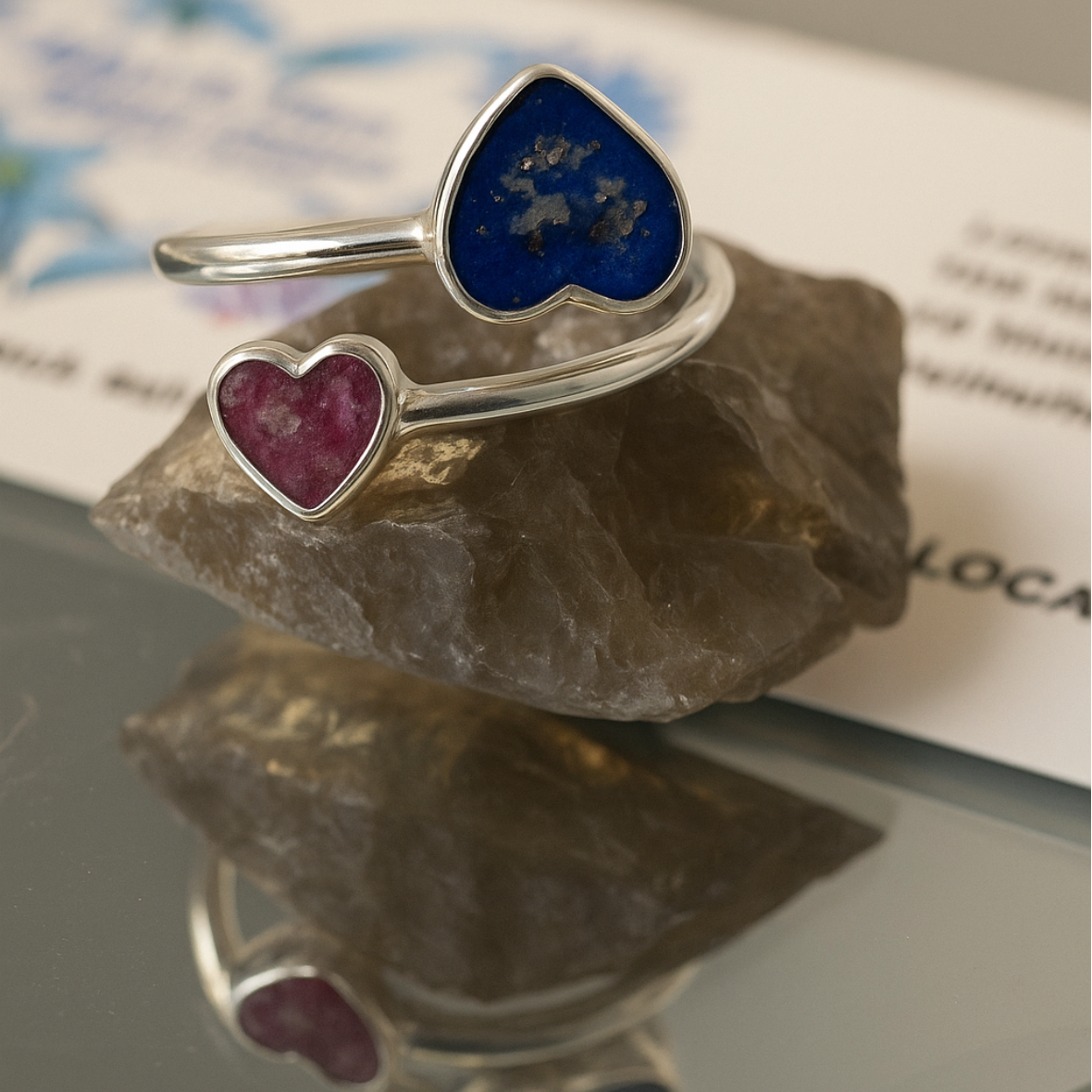 Sterling silver Gemini memorial double heart adjustable ring ashes / hair breastmilk