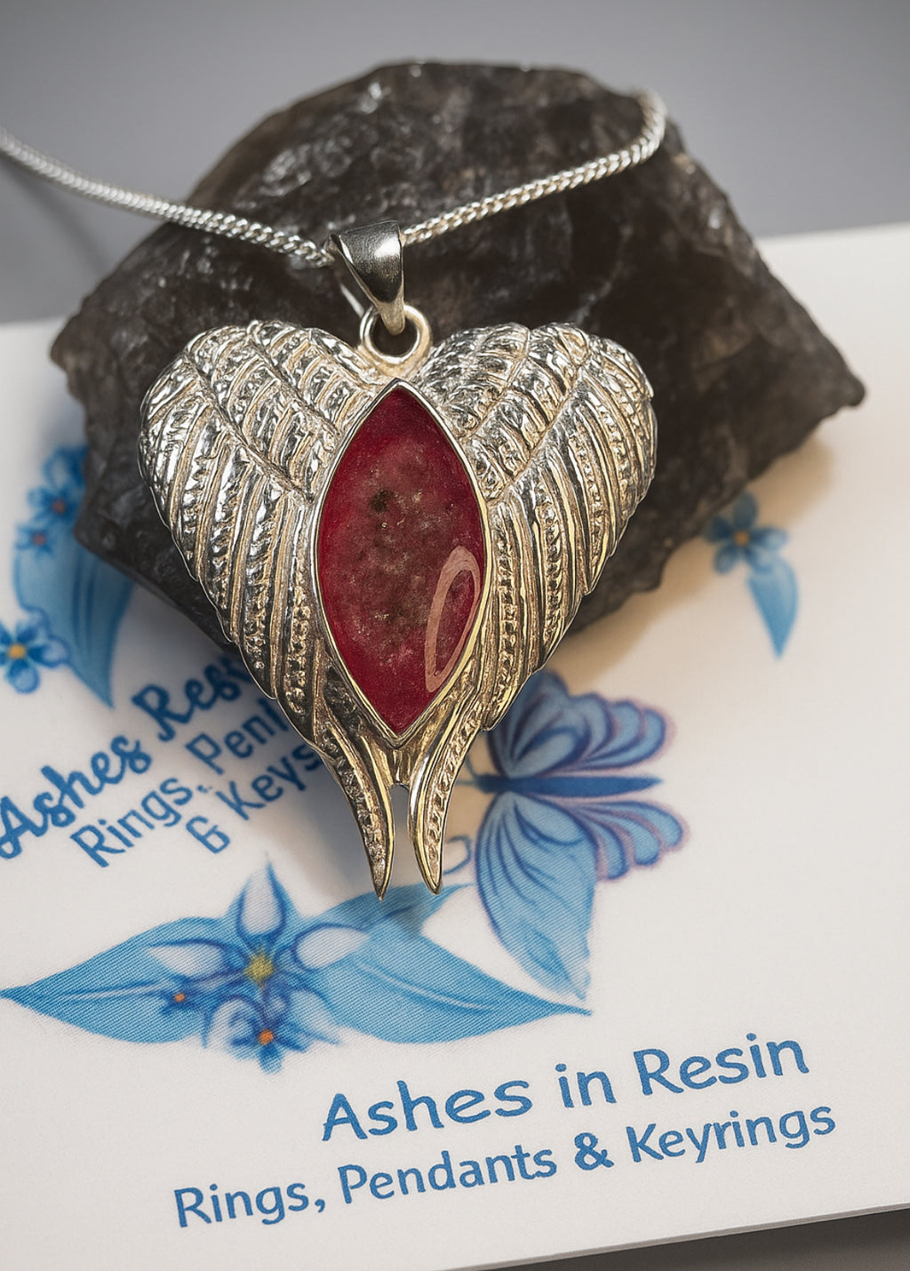 Sterling silver angel wings pendant ashes / hair breastmilk memorial keepsake gift