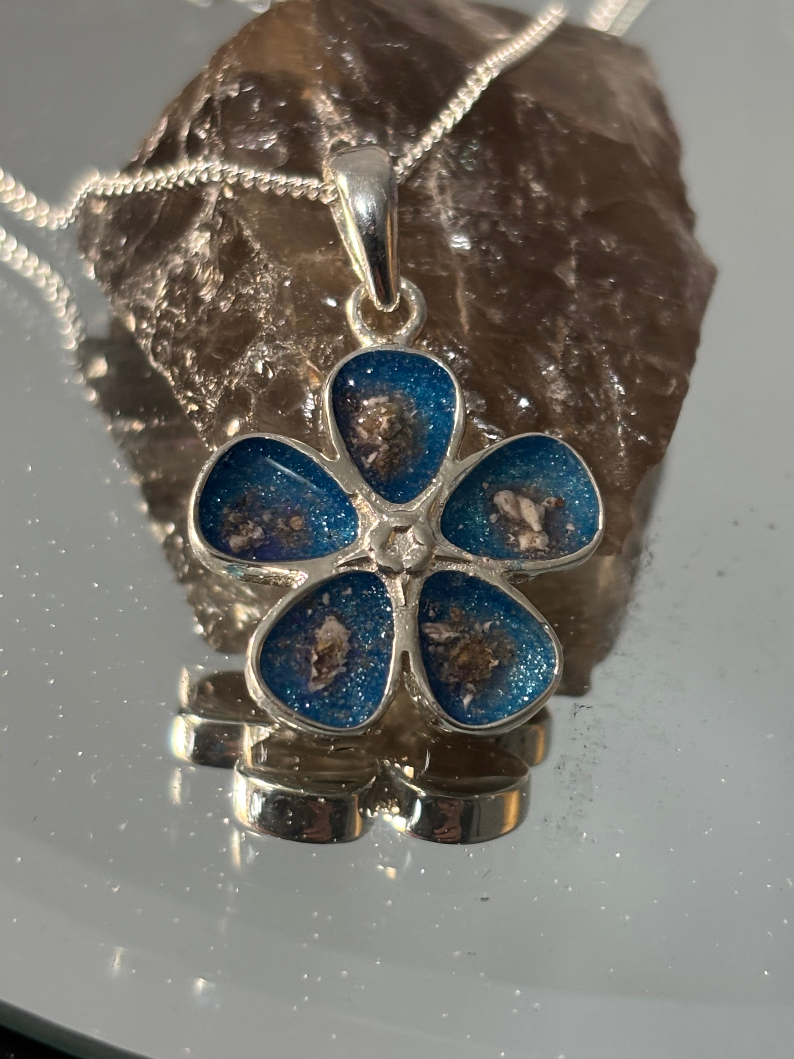 Sterling silver forget me not flower pendant memorial keepsake ashes / hair breastmilk