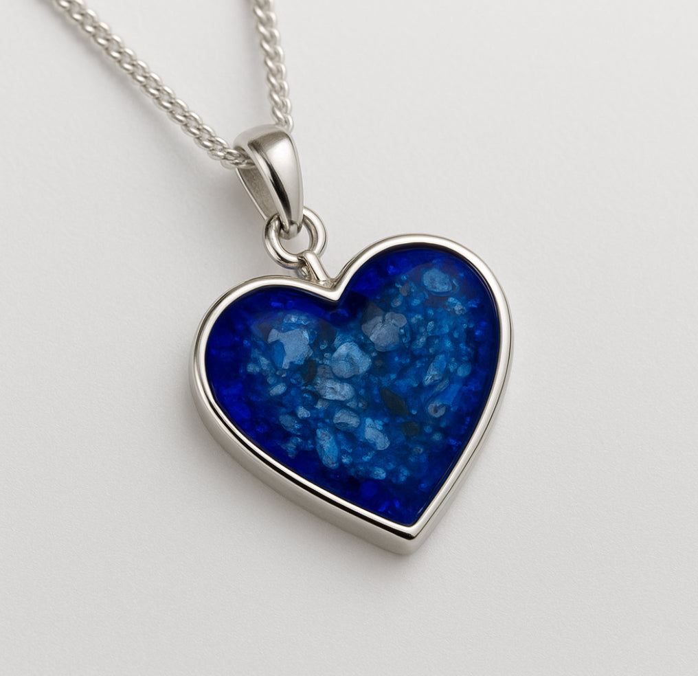 Beautiful sterling silver heart pendant ashes hair breastmilk memorial keepsake gift