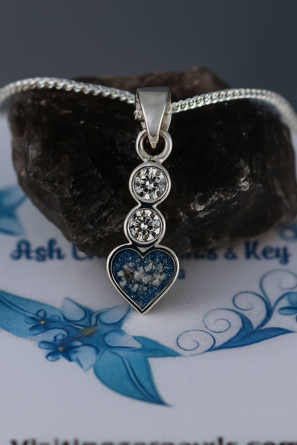 Memorial Sterling silver heart & cz pendant ashes / hair inclusions keepsake gift