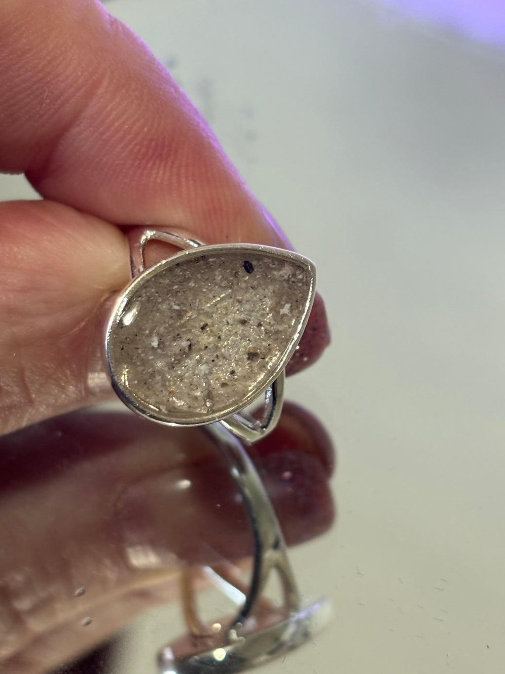 Memorial Sterling silver teardrop ring 12x17mm ashes / hair breastmilk keepsake gift