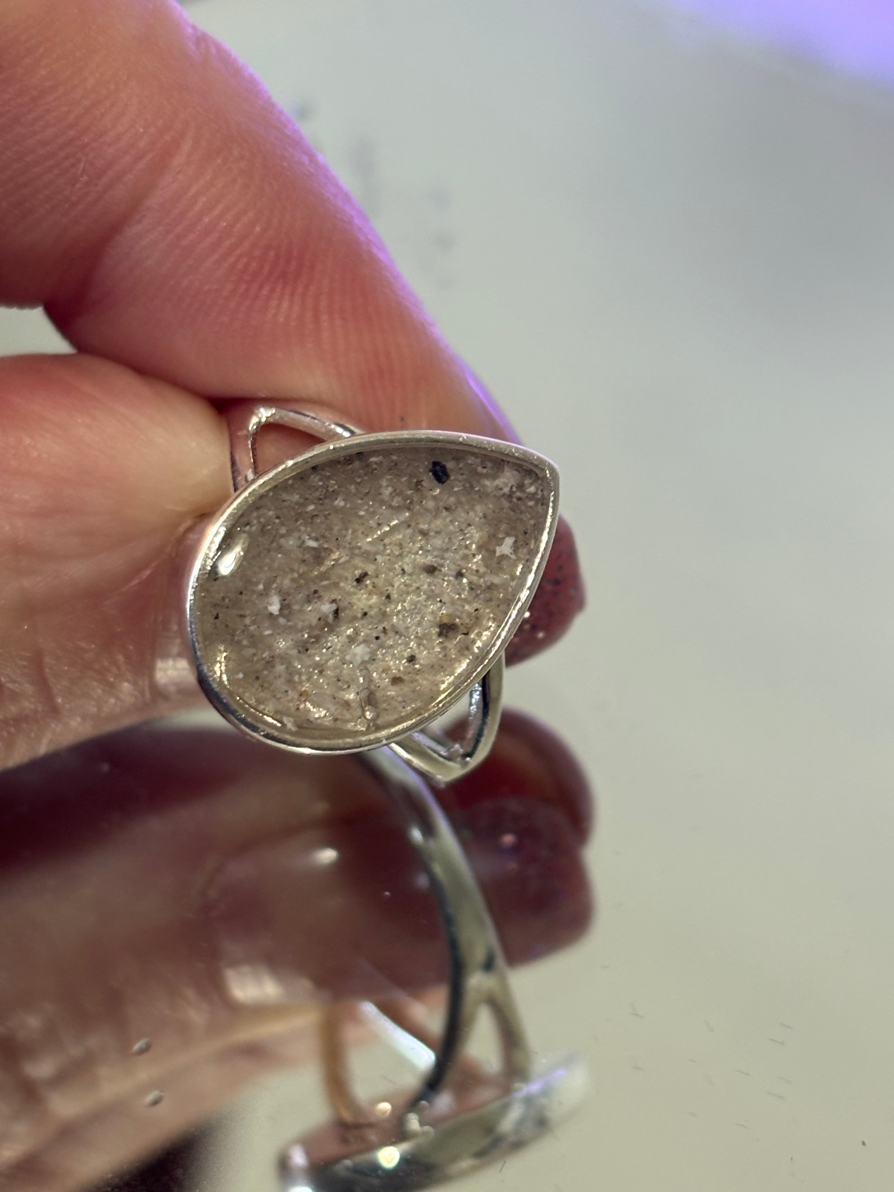 Memorial Sterling silver teardrop ring 12x17mm ashes / hair breastmilk keepsake gift