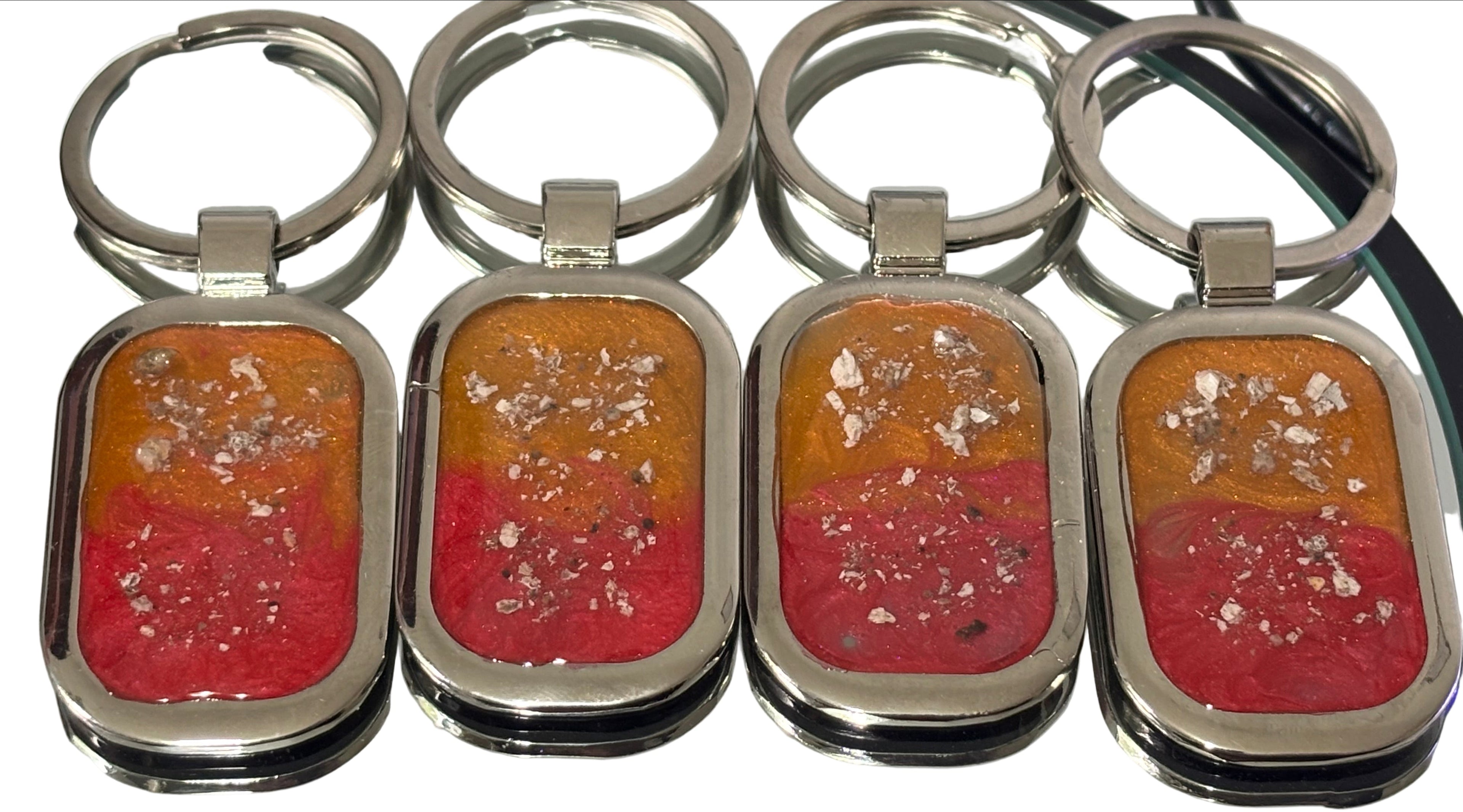 Personalised rectangle keyring ashes / hair inclusions engraving on the back memorial keepsake gift