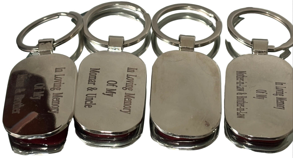 Personalised rectangle keyring ashes / hair inclusions engraving on the back memorial keepsake gift