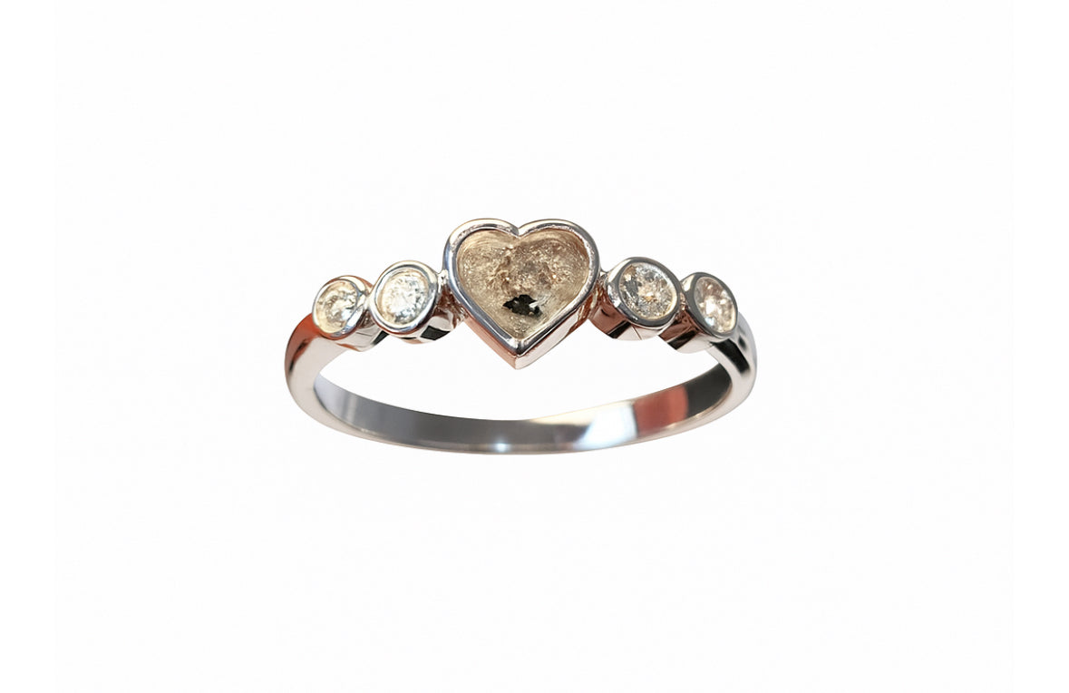 Sterling silver heart ring with cz stone ashes inclusion memorial keepsake gift