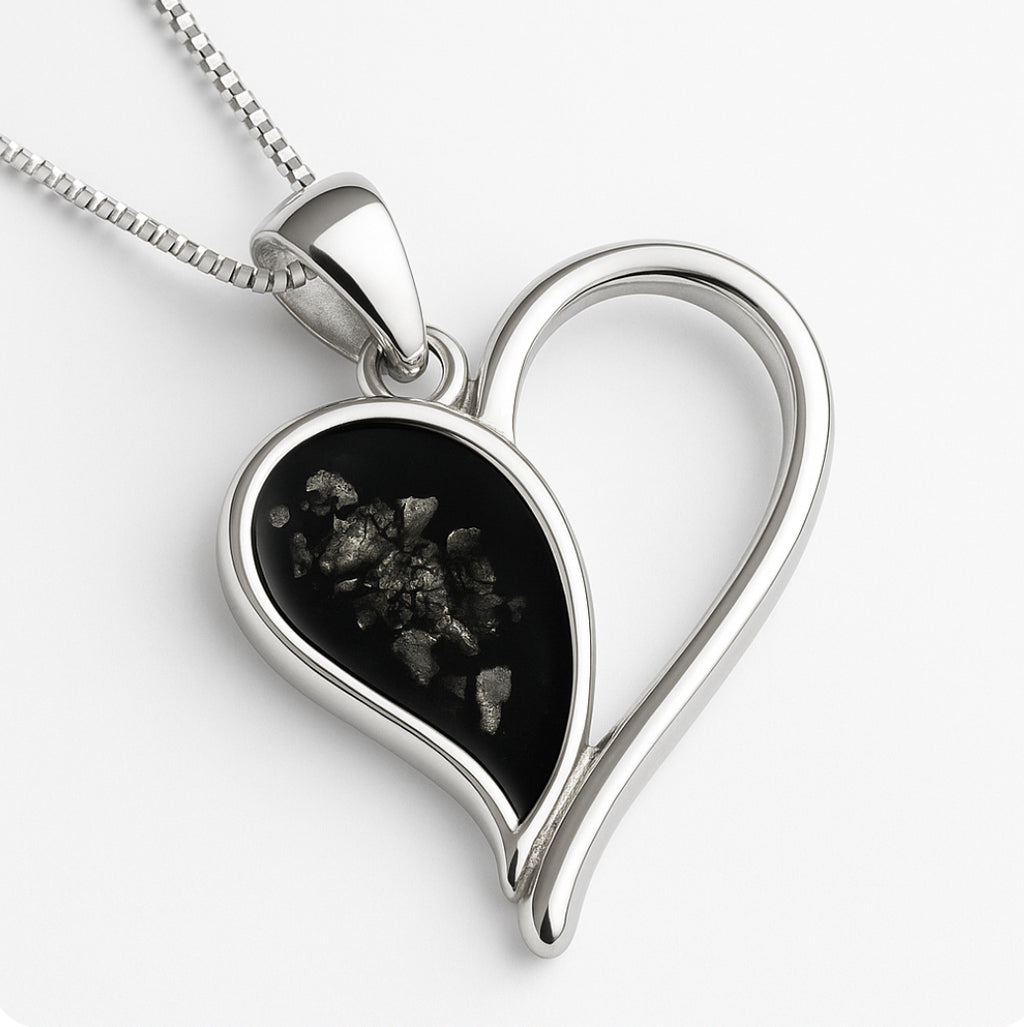Elegant sterling silver heart pendant ashes hair breastmilk memorial keepsake gift