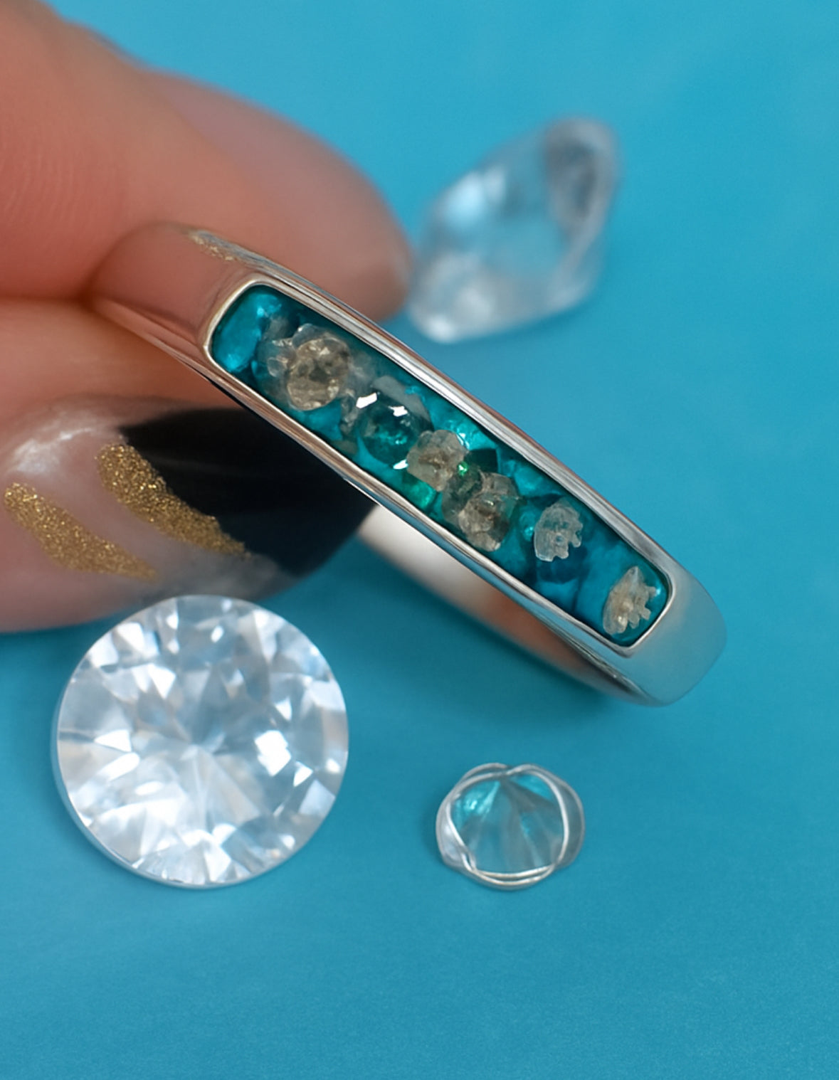 Ladies beautiful channel ring band ashes / hair breastmilk memorial keepsake gift