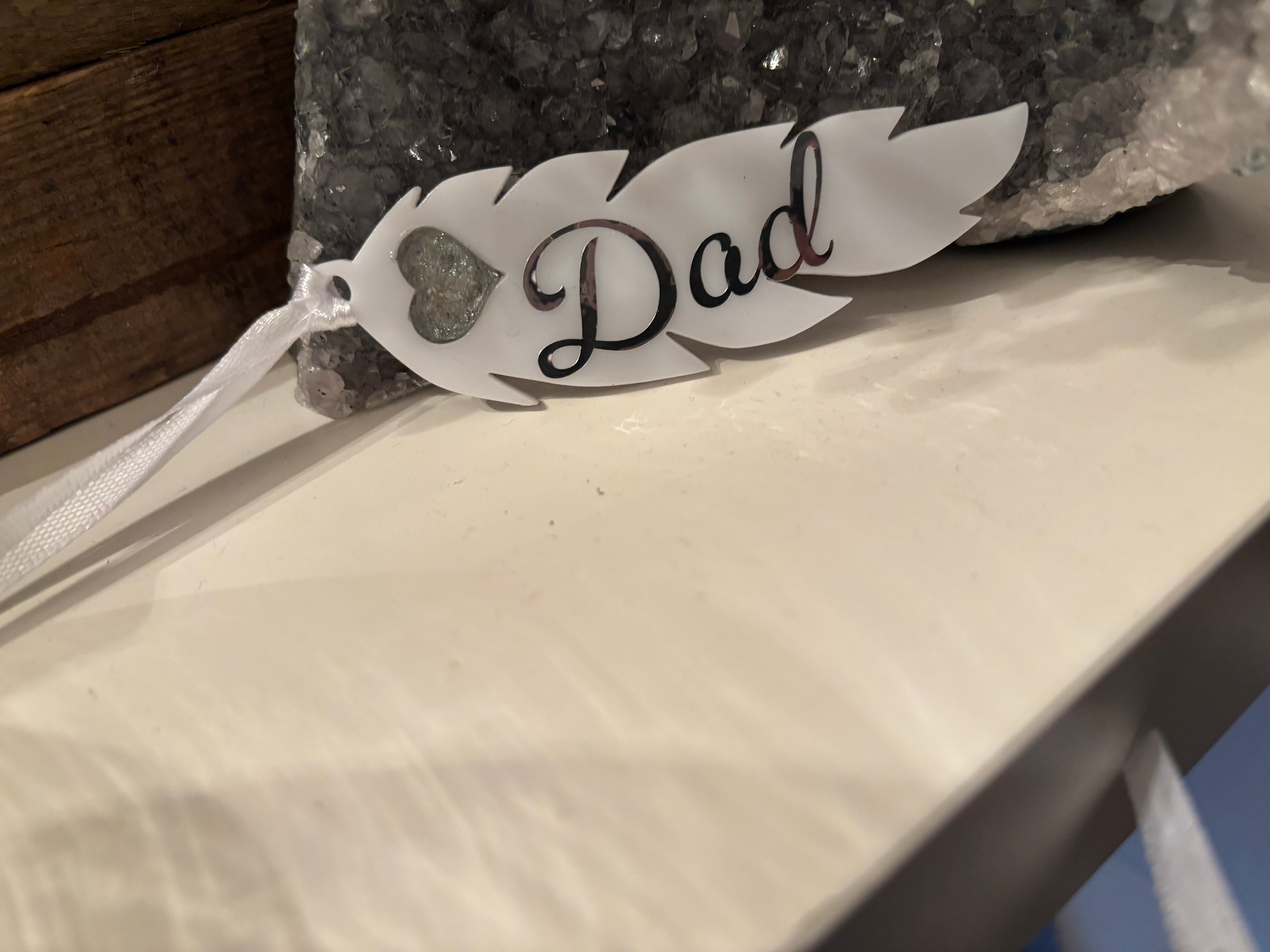 Acrylic Memorial Feathers Hanging Decoration Bereavement Grief Loss Personalised Keepsake ashes gift