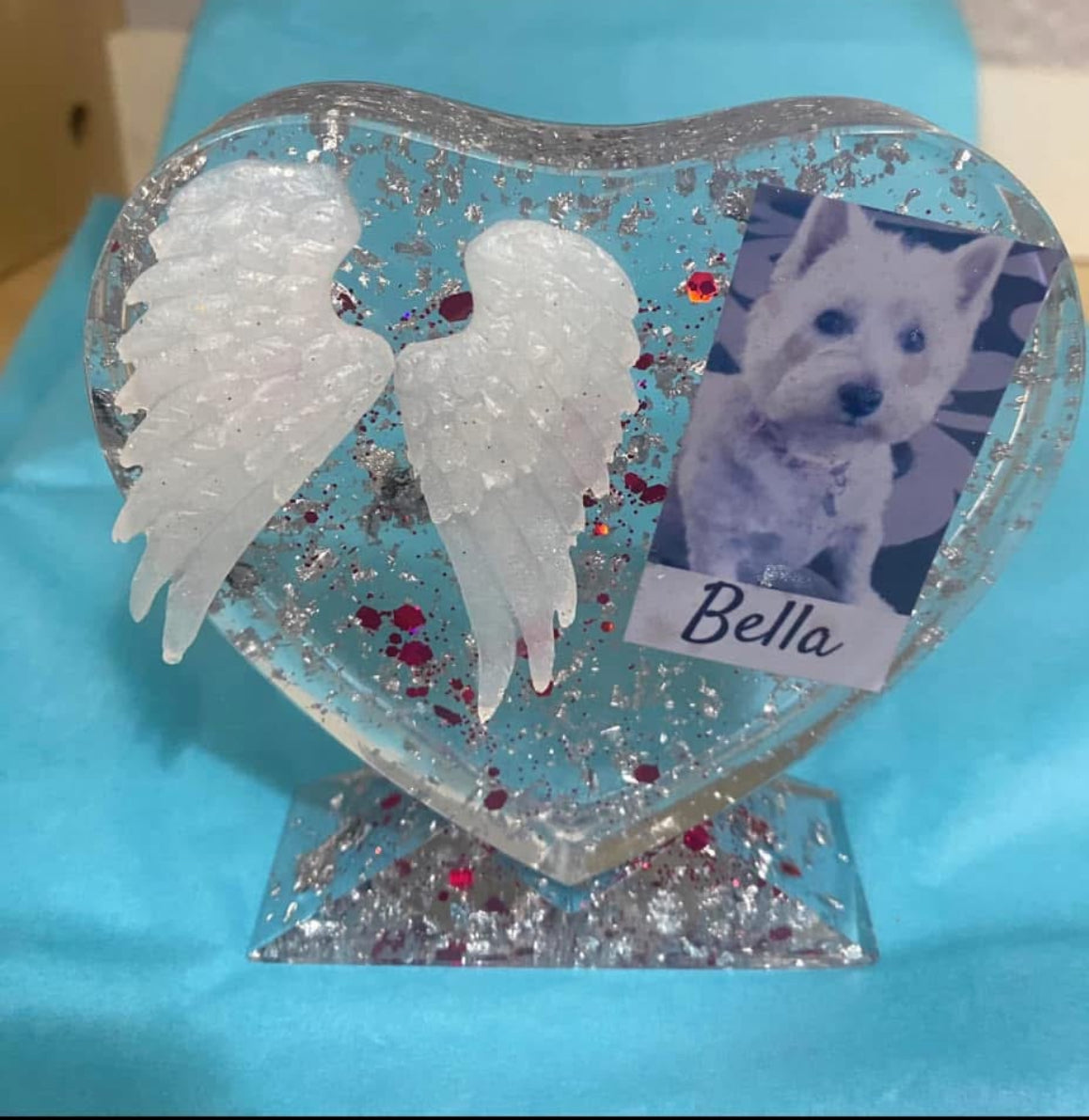 Beautiful heart & angel wings ornament pet or loved one photo personalised keepsake gift