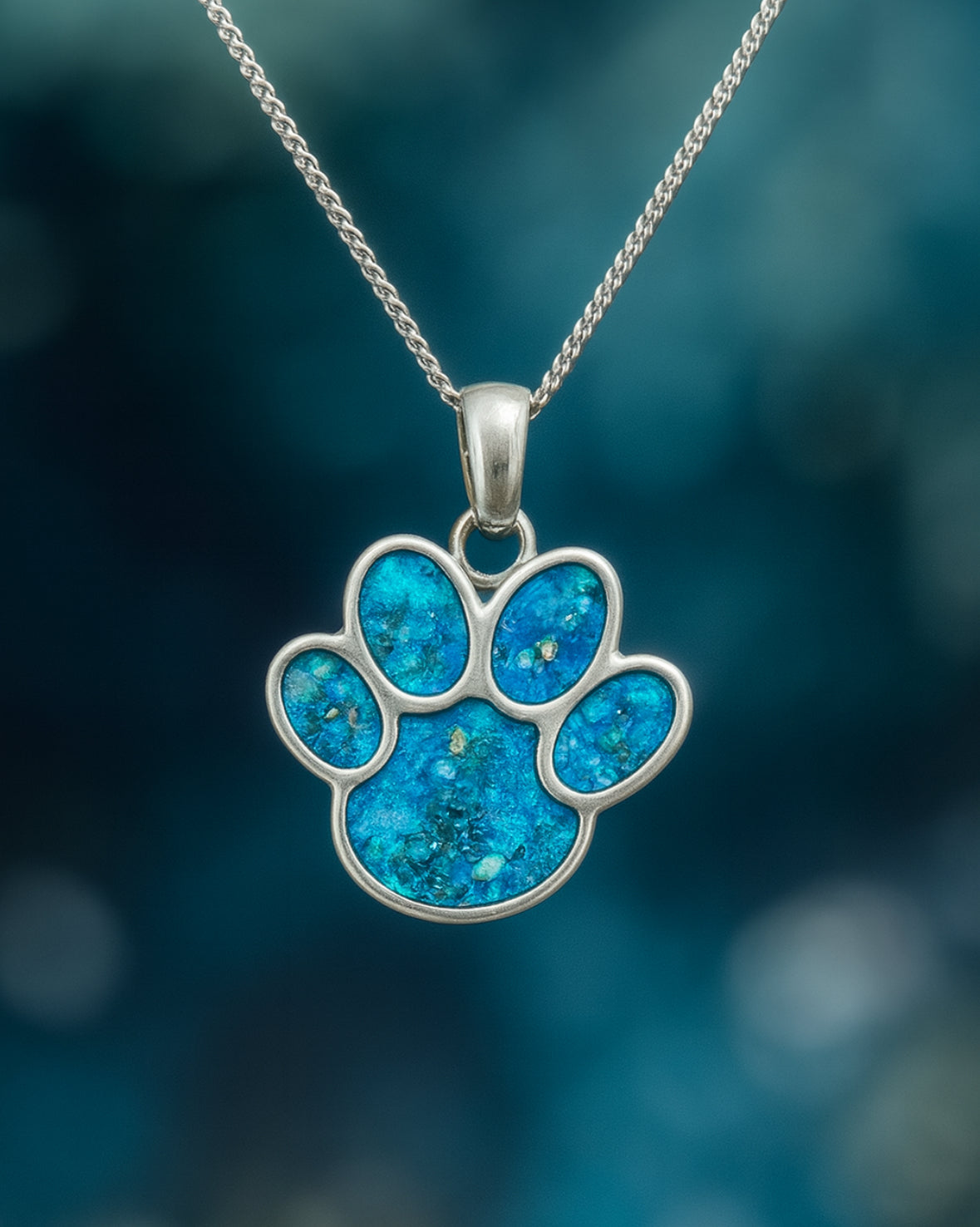 Sterling silver paw pet pendant ashes or fur memorial keepsake