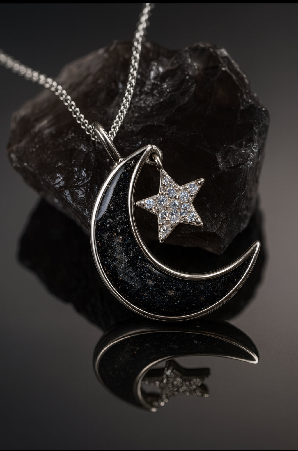 Stunning moon & star pendant with ashes / hair or breastmilk memorial keepsake gift
