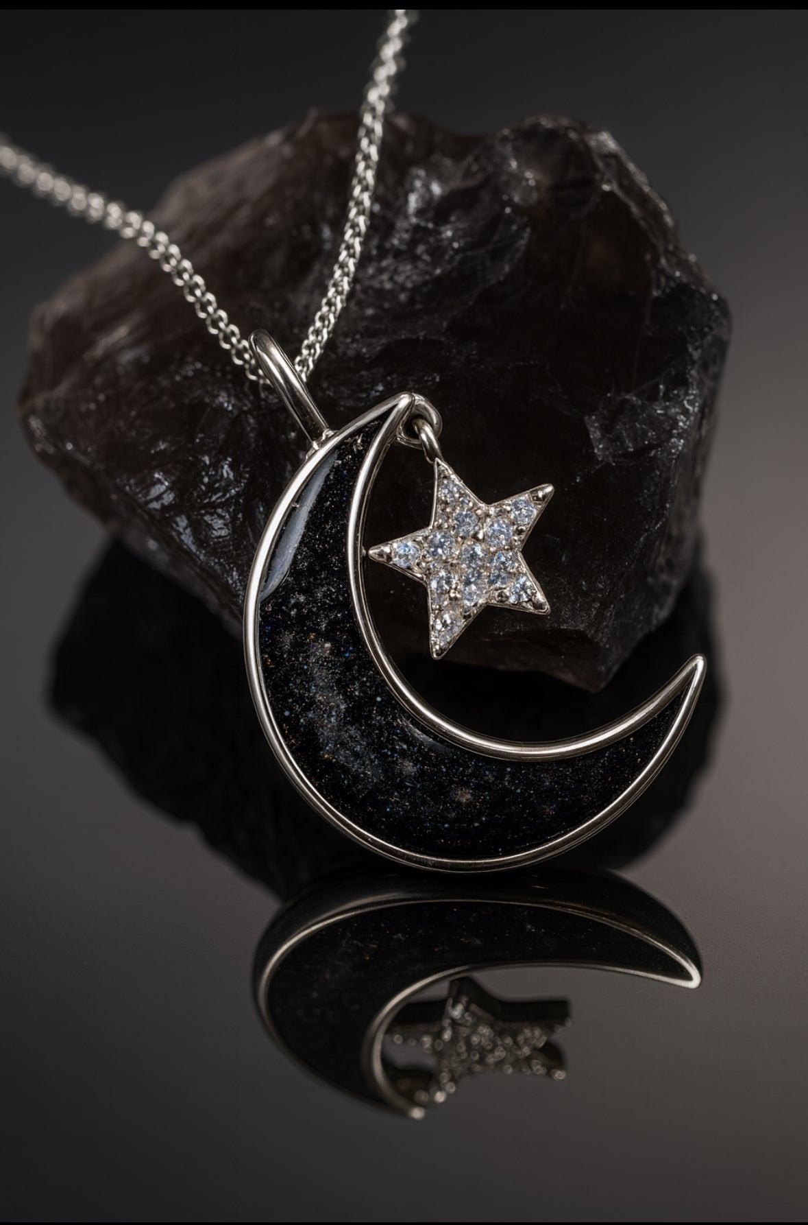Stunning moon & star pendant with ashes / hair or breastmilk memorial keepsake gift
