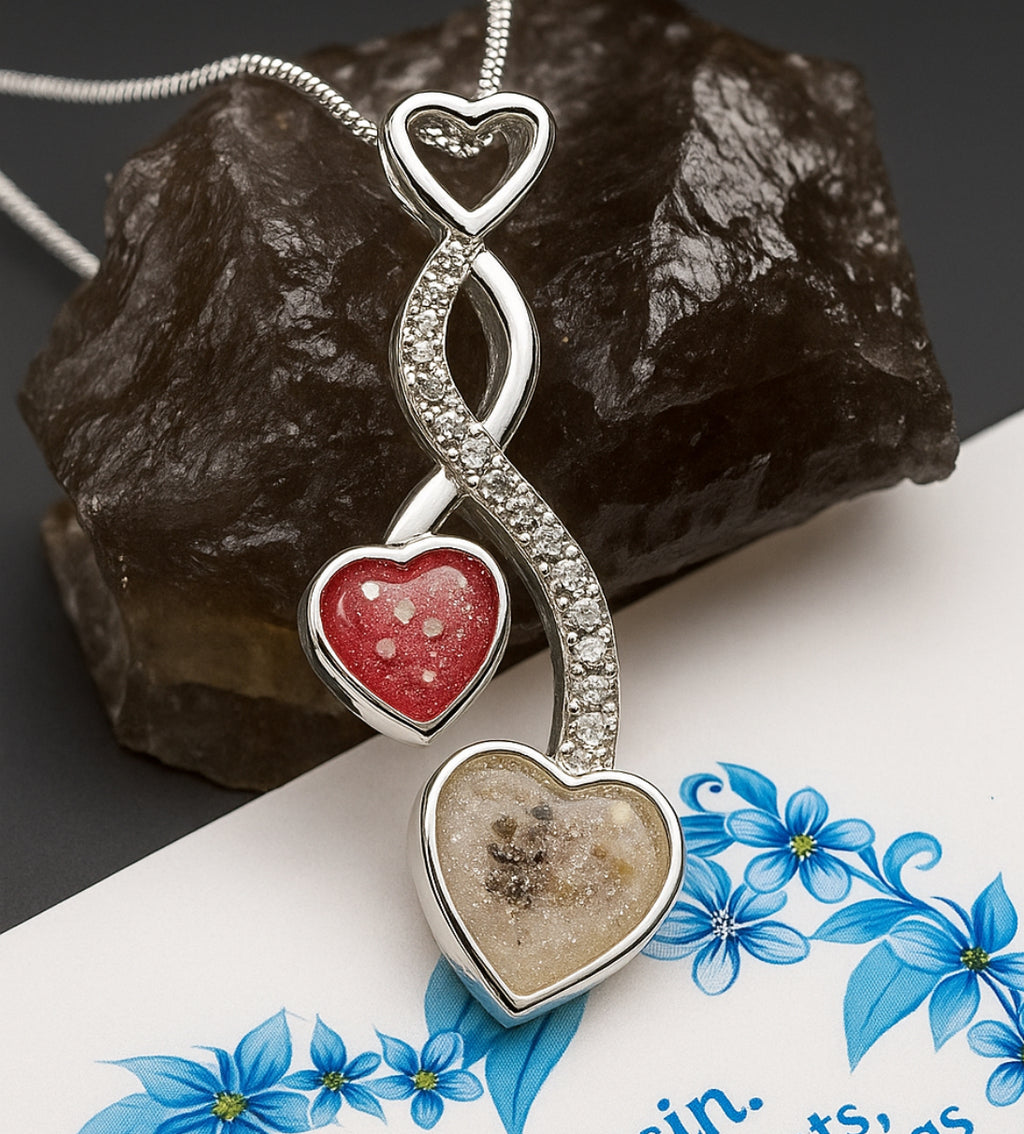 Sterling silver Memorial Entwined double heart pendant with cz stones
