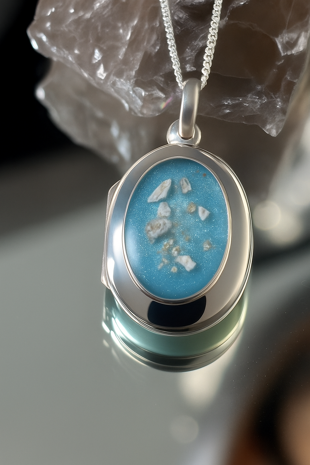 Sterling silver engraved oval locket memorial pendant ashes / hair breastmilk keepsake gift