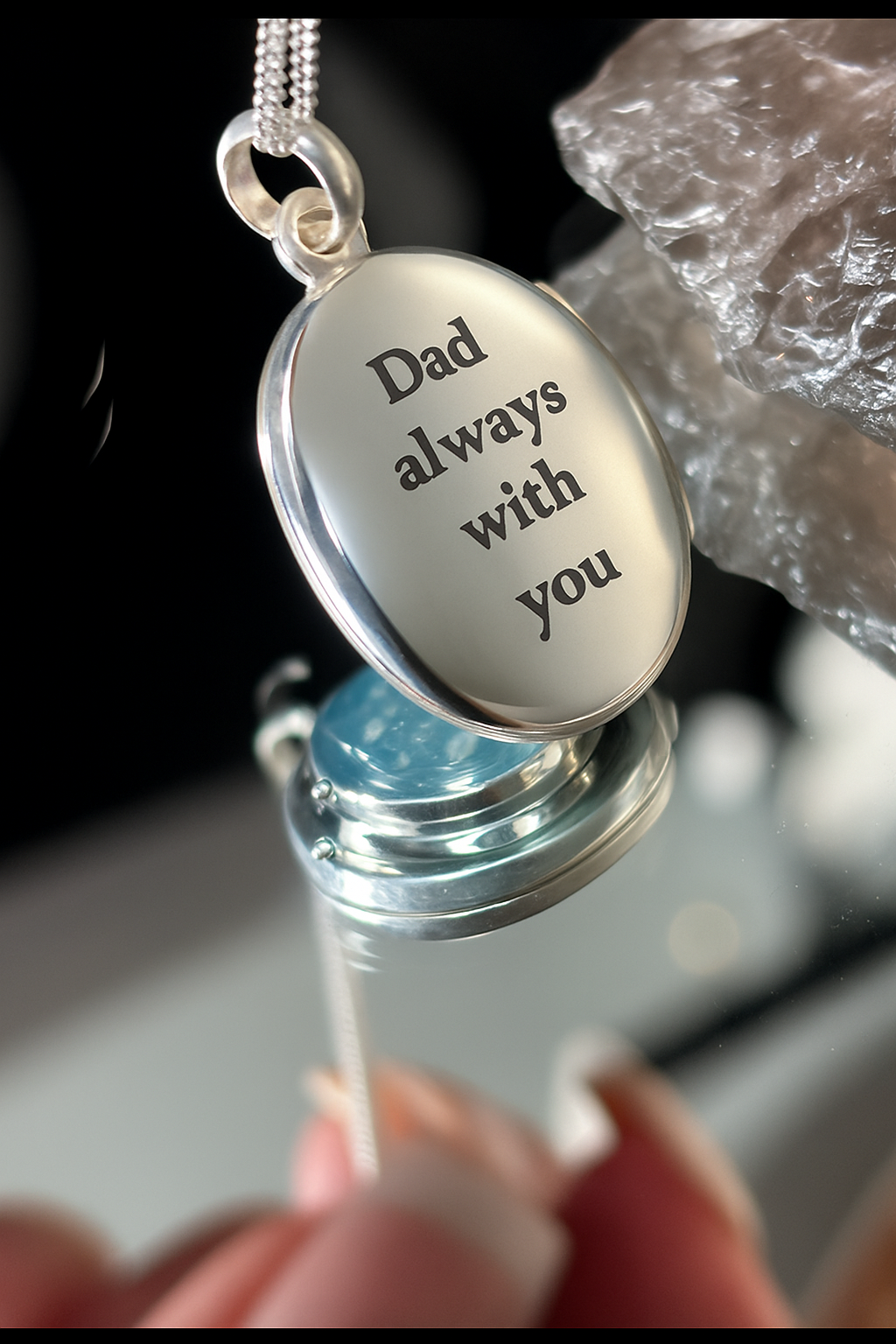 Sterling silver engraved oval locket memorial pendant ashes / hair breastmilk keepsake gift