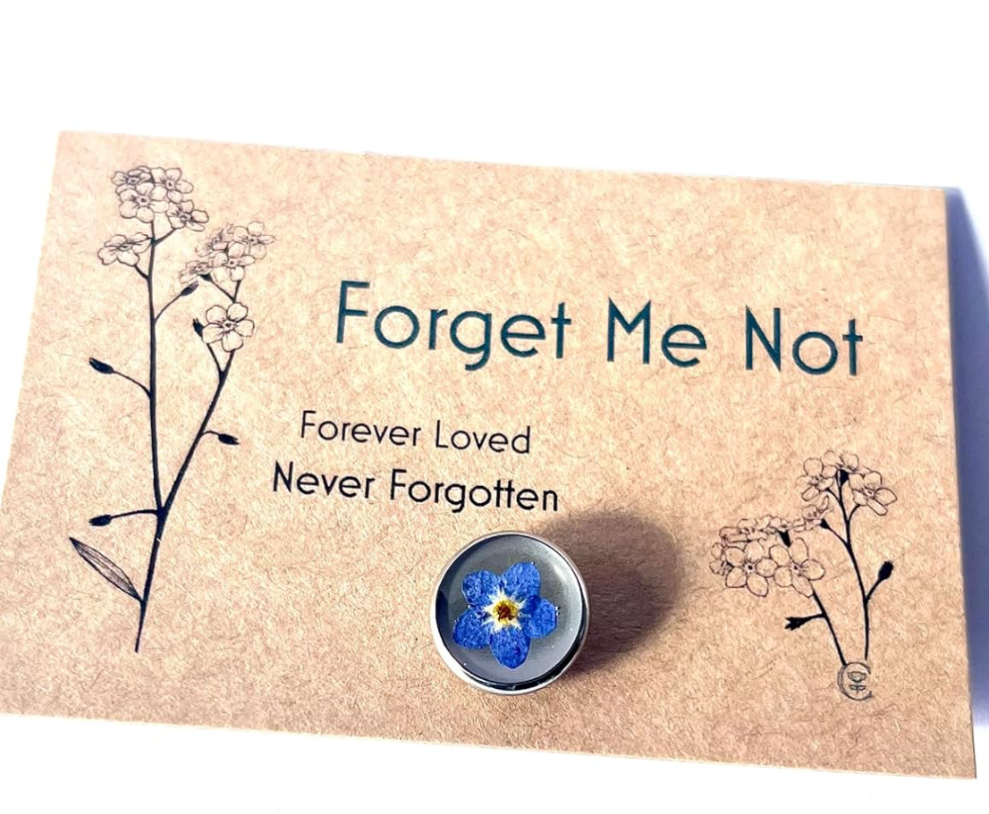 Handmade forget me not pins Alzheimer’s memory pin
