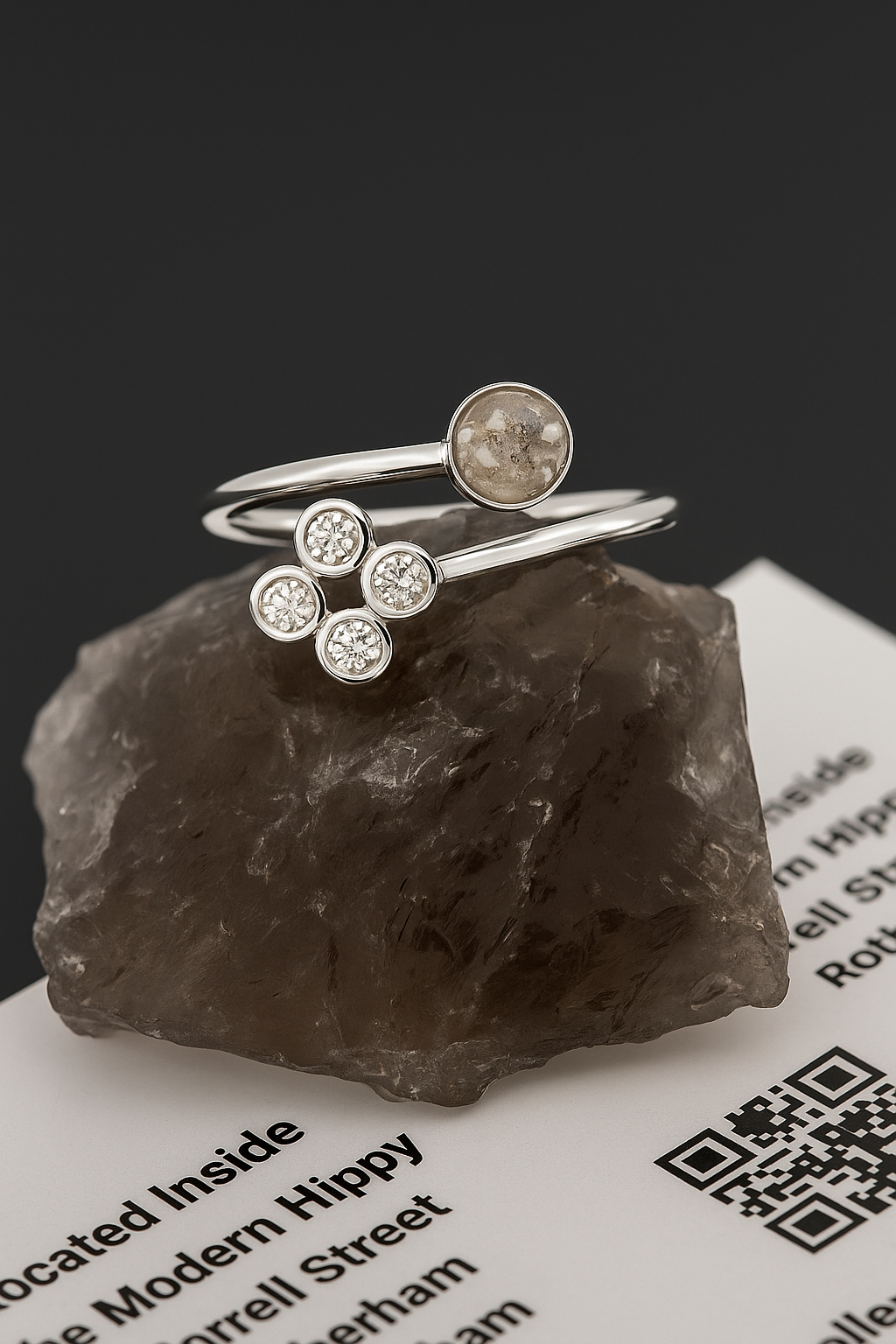 Memorial Sterling silver adjustable flower ring with cz stones ashes hair breastmilk keepsake gift
