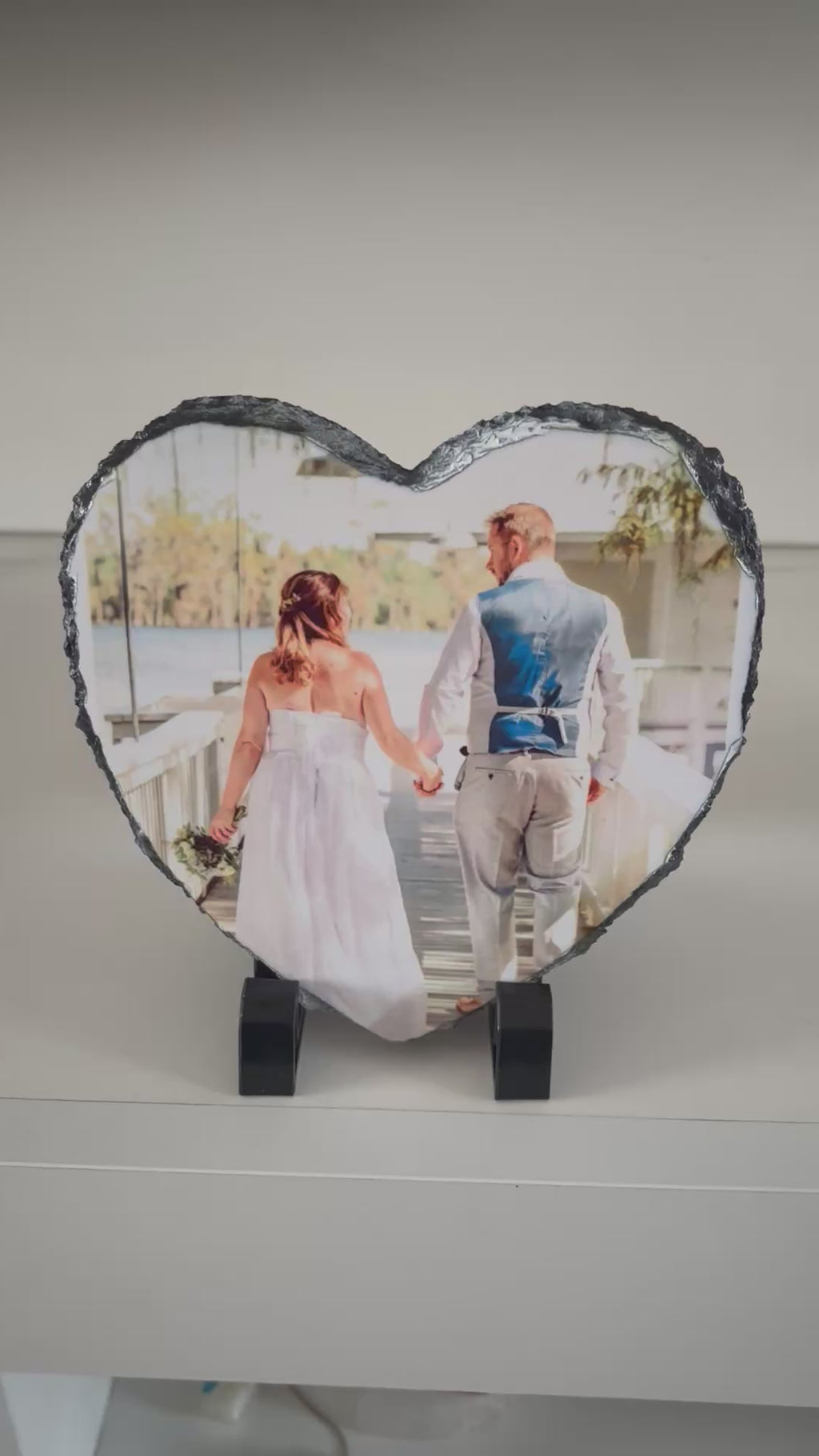Personalised Heart slate eith stand with 30sec recording 15cm wedding birthday great gift idea
