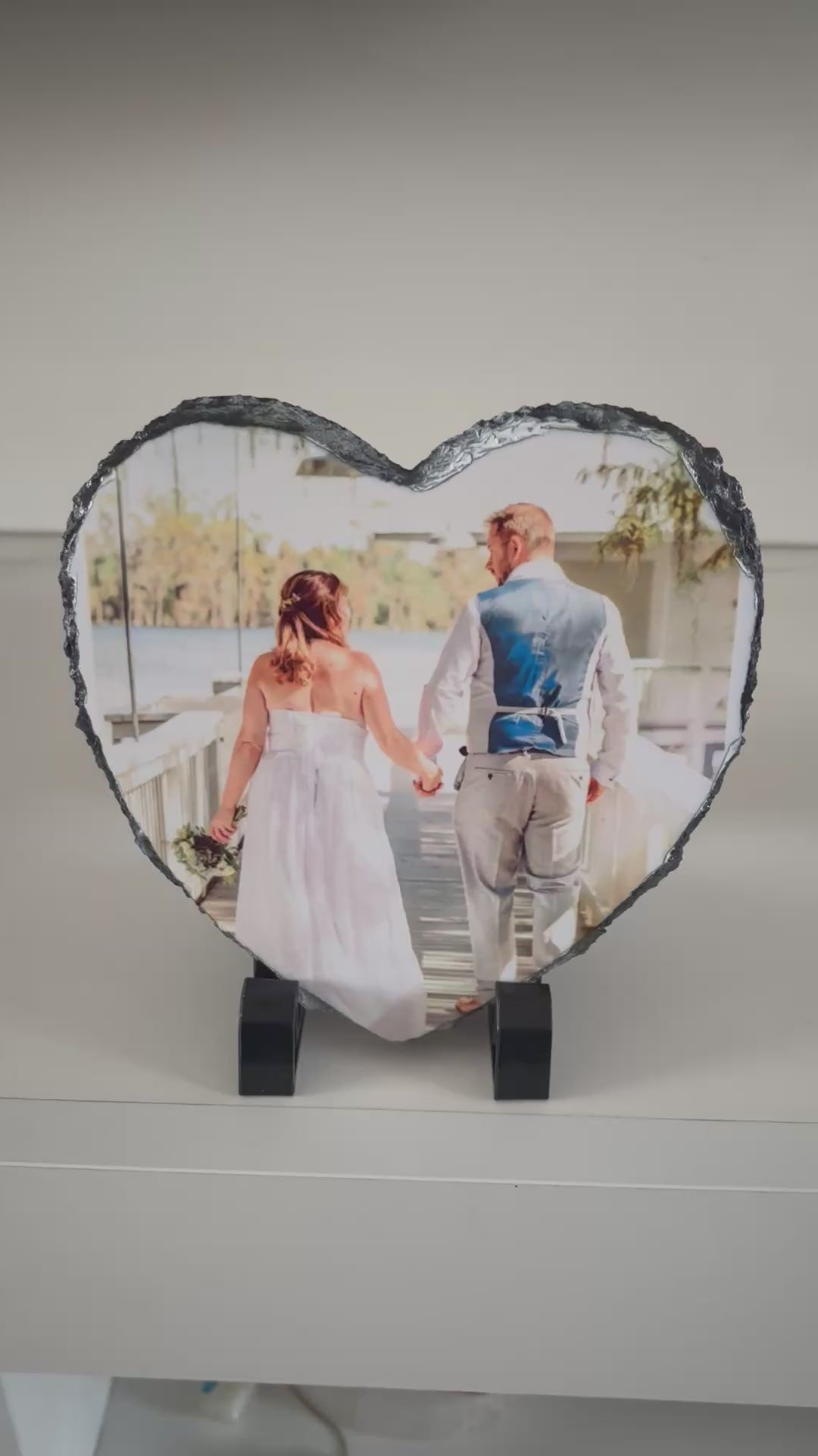 Personalised Heart slate eith stand with 30sec recording 15cm wedding birthday great gift idea